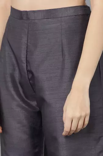 grey color embroidered poly silk styles kurta palazzo with dupatta