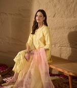 yellow color embroidered poly silk styles kurta trouser with dupatta