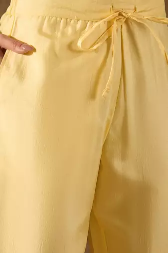 yellow color embroidered poly silk styles kurta trouser with dupatta