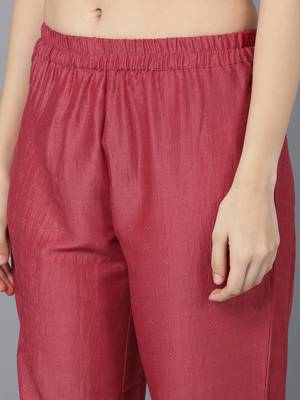 red color embroidered poly silk styles kurta trouser with dupatta 5