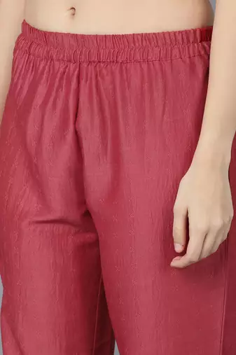 red color embroidered poly silk styles kurta trouser with dupatta