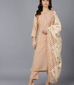 cream color printed poly silk styles kurta trouser with dupatta