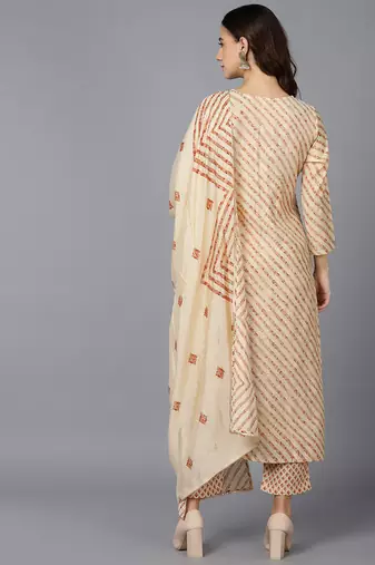 cream color printed poly silk styles kurta trouser with dupatta