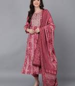 mauve color embroidered poly silk styles kurta trouser with dupatta