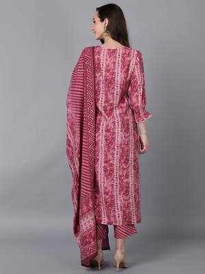 mauve color embroidered poly silk styles kurta trouser with dupatta 4