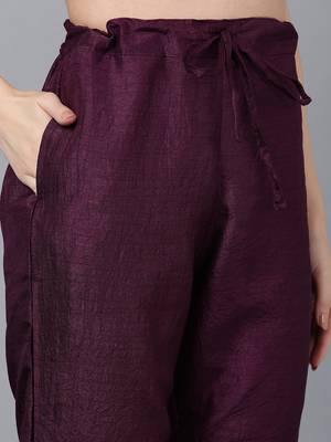 purple color embroidered poly silk styles kurta trouser with dupatta 5