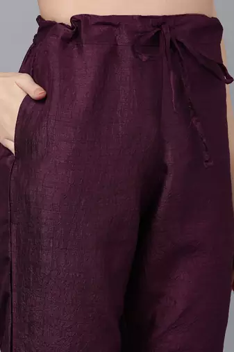 purple color embroidered poly silk styles kurta trouser with dupatta