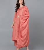 orange color solid poly silk styles kurta trouser with dupatta
