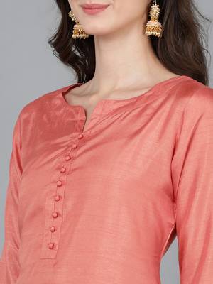 orange color solid poly silk styles kurta trouser with dupatta 2