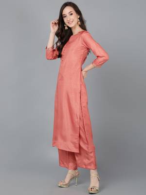 orange color solid poly silk styles kurta trouser with dupatta 3