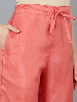 orange color solid poly silk styles kurta trouser with dupatta 5