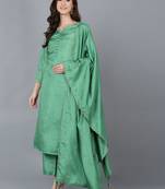 green color solid poly silk styles kurta trouser with dupatta