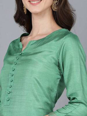green color solid poly silk styles kurta trouser with dupatta 2