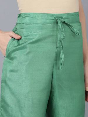 green color solid poly silk styles kurta trouser with dupatta 5