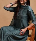 teal color printed poly silk styles kurta trouser with dupatta