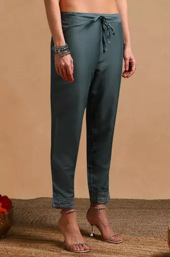 teal color printed poly silk styles kurta trouser with dupatta