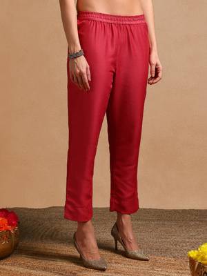 rose color embroidered poly silk styles kurta trouser with dupatta 5