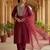 maroon color embroidered poly silk styles kurta trouser with dupatta