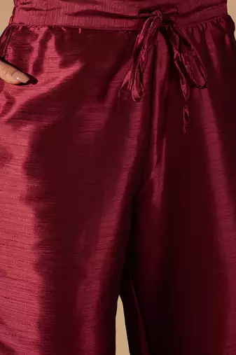 maroon color embroidered poly silk styles kurta trouser with dupatta
