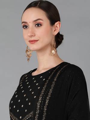 black color self design silk blend styles kurta trouser with dupatta 2
