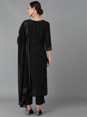 black color self design silk blend styles kurta trouser with dupatta 4