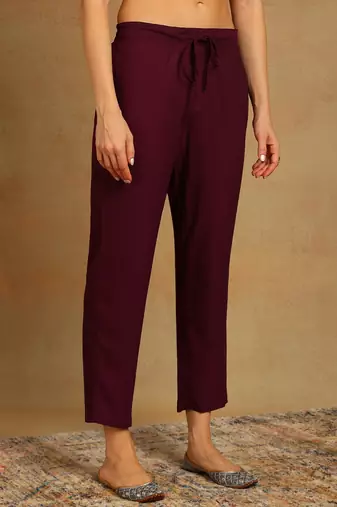 burgundy color embroidered poly georgette styles kurta trouser with dupatta