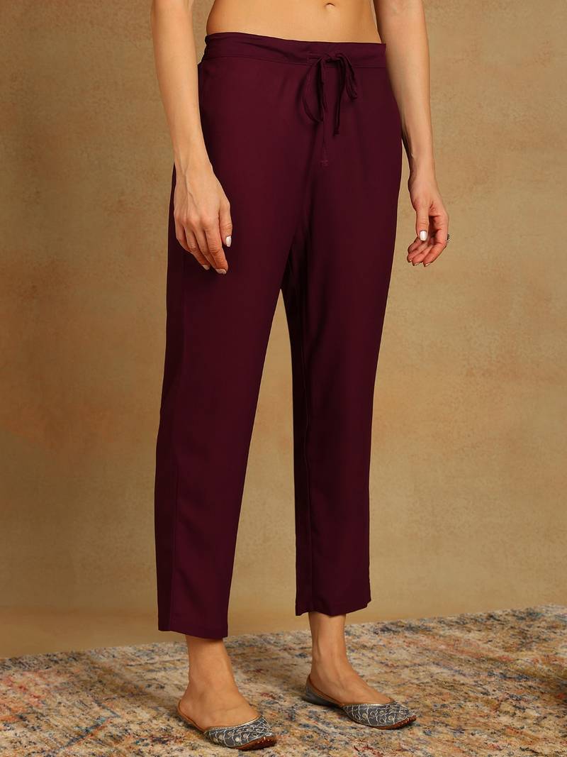 burgundy color embroidered poly georgette styles kurta trouser with dupatta