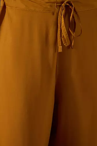 mustard color embroidered poly georgette styles kurta trouser with dupatta