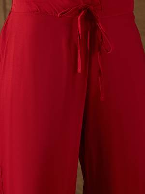 red color embroidered poly georgette styles kurta trouser with dupatta 5
