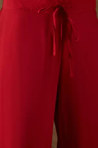red color embroidered poly georgette styles kurta trouser with dupatta