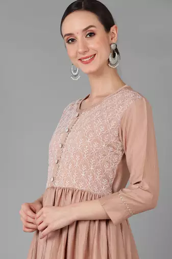 beige color embroidered silk blend styles kurta trouser with dupatta