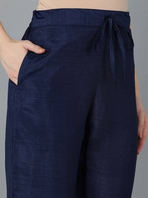 navy blue color yoke design silk blend styles kurta trouser with dupatta 5