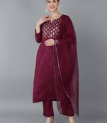 burgundy color yoke design silk blend styles kurta trouser with dupatta