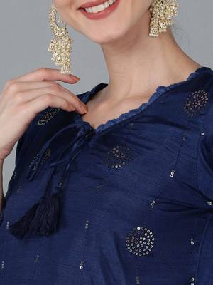 navy blue color embroidered silk blend styles kurta trouser with dupatta 2