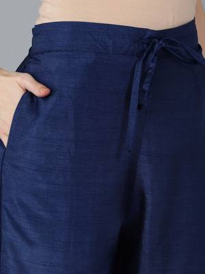 navy blue color embroidered silk blend styles kurta trouser with dupatta 5
