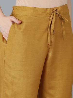 mustard color embroidered silk blend styles kurta trouser with dupatta 5