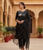 black color embroidered poly silk styles kurta trouser with dupatta