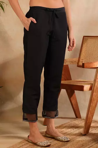 black color embroidered poly silk styles kurta trouser with dupatta