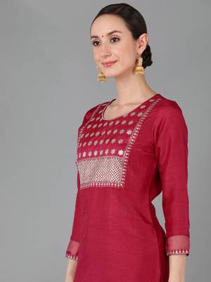 red color embroidered poly silk styles kurta trouser with dupatta 2