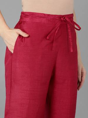 red color embroidered poly silk styles kurta trouser with dupatta 5