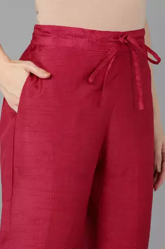 red color embroidered poly silk styles kurta trouser with dupatta