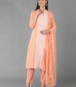 orange color embroidered silk blend styles kurta trouser with dupatta