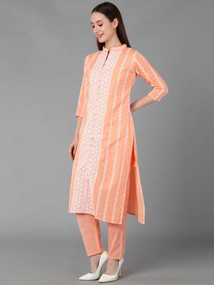 orange color embroidered silk blend styles kurta trouser with dupatta 3