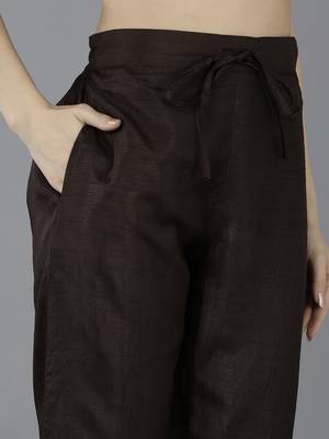 brown color embroidered silk blend styles kurta trouser with dupatta 5