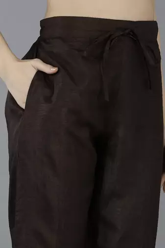 brown color embroidered silk blend styles kurta trouser with dupatta