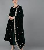 green color self design velvet styles kurta trouser with dupatta