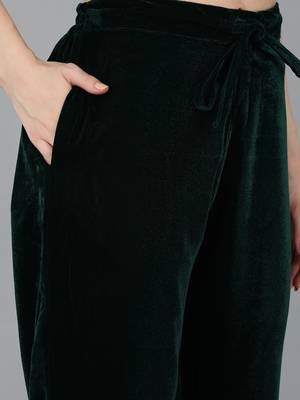 green color self design velvet styles kurta trouser with dupatta 5