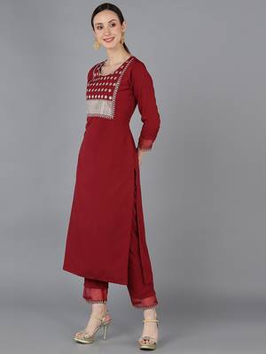 red color embroidered poly silk styles kurta trouser with dupatta 3