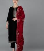 black color embroidered velvet styles kurta trouser with dupatta