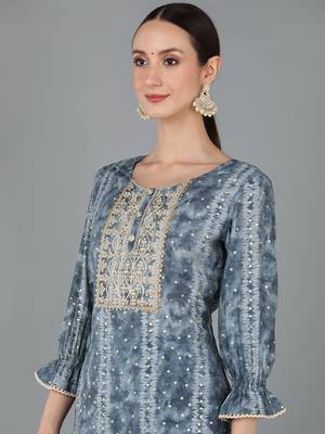 charcoal color dyed silk blend styles kurta trouser with dupatta 2